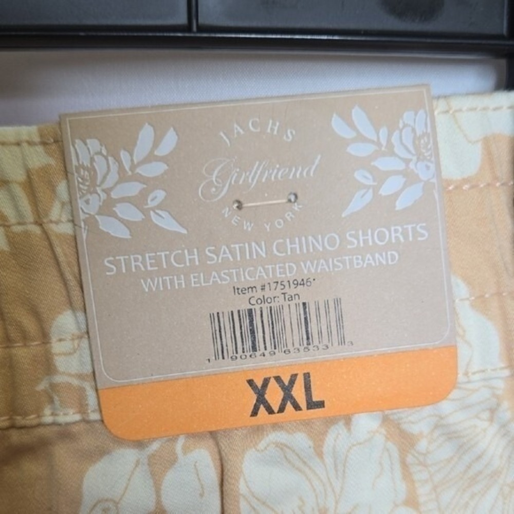 Jachs Girlfriend Stretch Satin Floral Chino Shorts, Summer, Tan White, XXL, New - Picture 3 of 6
